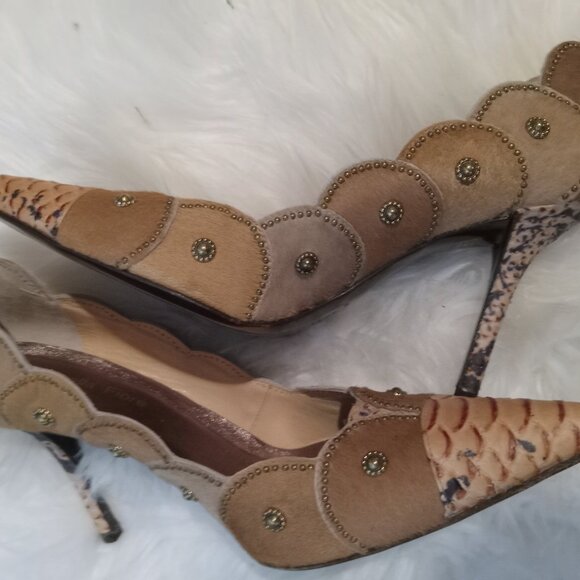 NWT Isabelle Fiore Snakeskin/Calf Hair/Leather Camel Variation Pumps - Picture 3 of 8